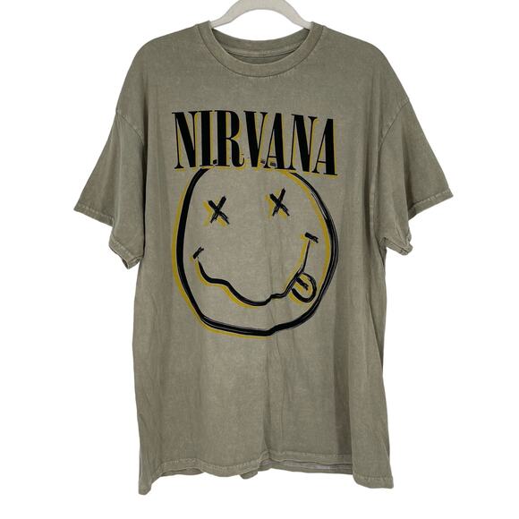 Officially Licensed Nirvana Nevermind Smiley Grunge Tee Beige Acid Wash XL - Picture 6 of 6